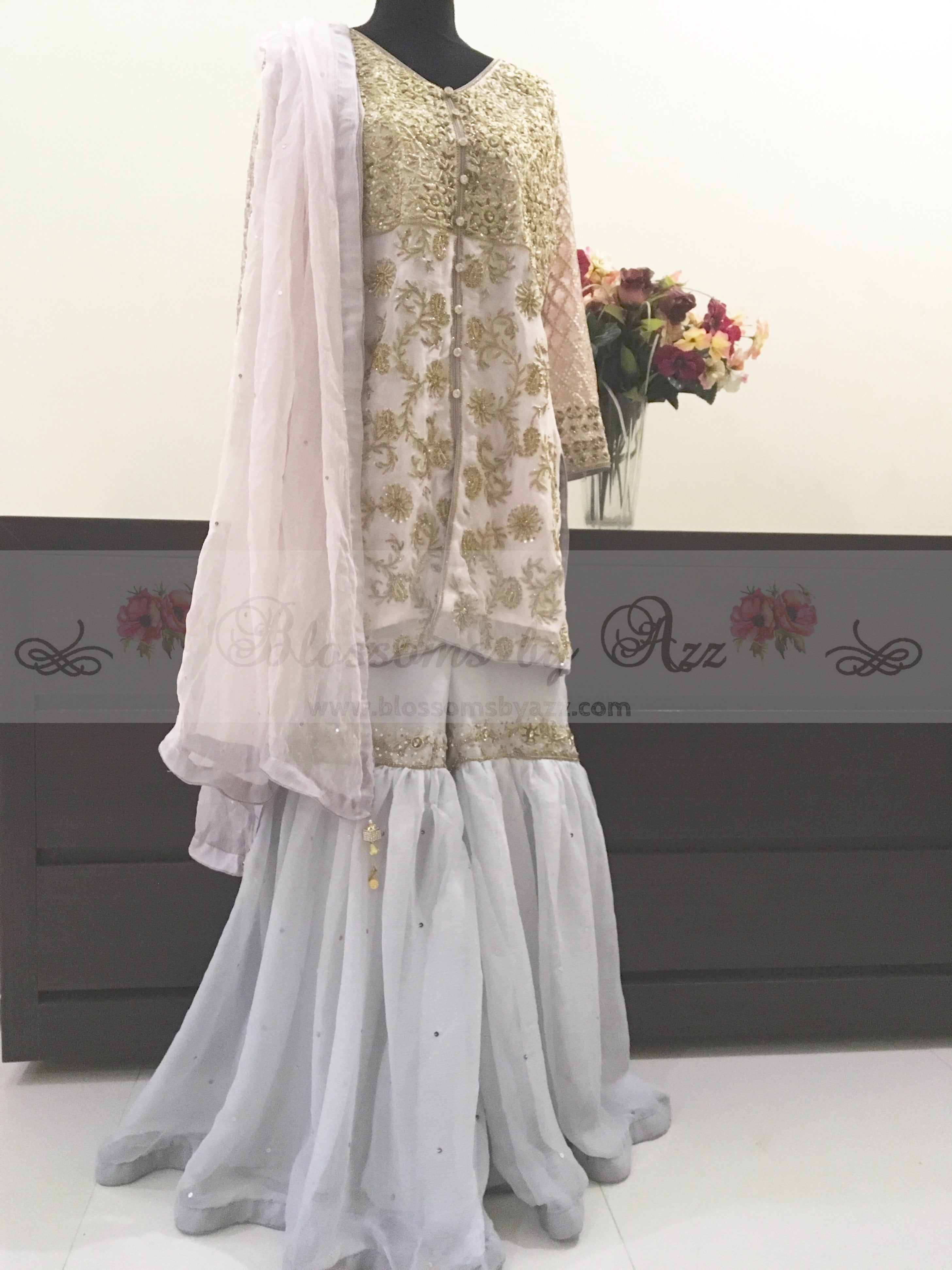 Gharara Dress With Dabka Work - Blossoms by Azz