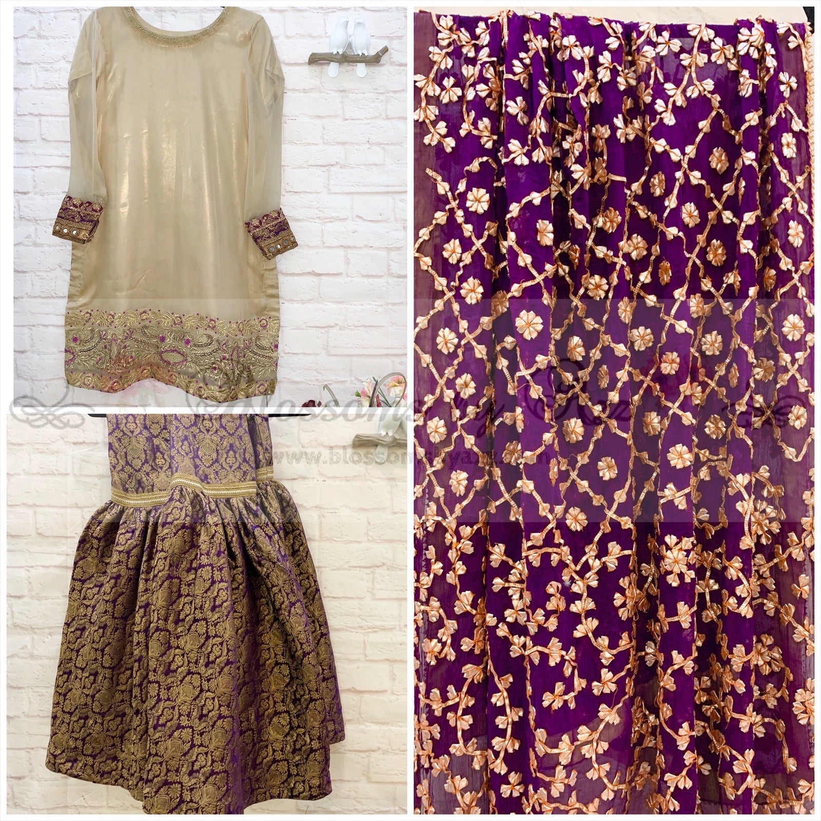 Gota & Resham Work Gharara Outfit - Blossoms by Azz