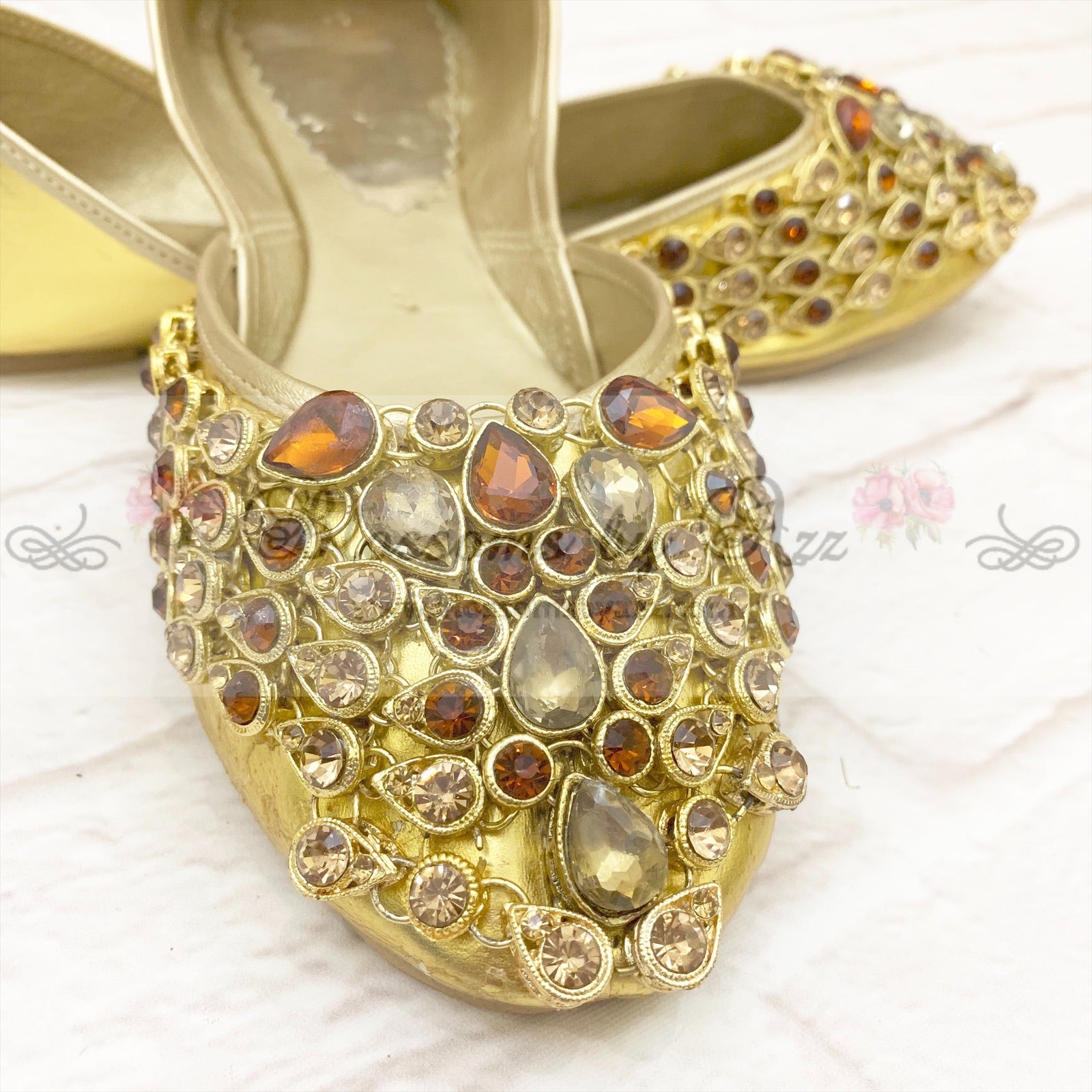 Stone Pumps (Khussa) - 002- Rust & Gold - Blossoms by Azz