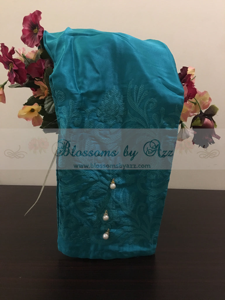 Silk Embroidered Pants - Aqua Green - Blossoms by Azz