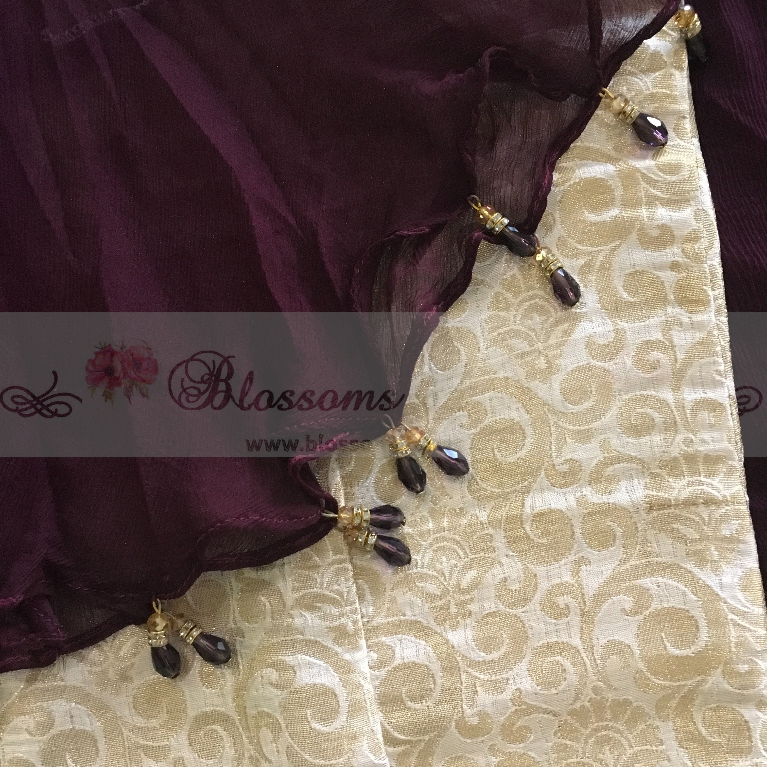 Dark Purple Organza Suit with Jamawar Pants - Blossoms by Azz