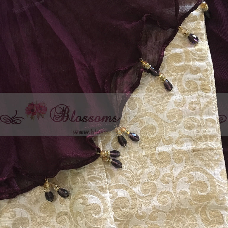 Dark Purple Organza Suit with Jamawar Pants - Blossoms by Azz