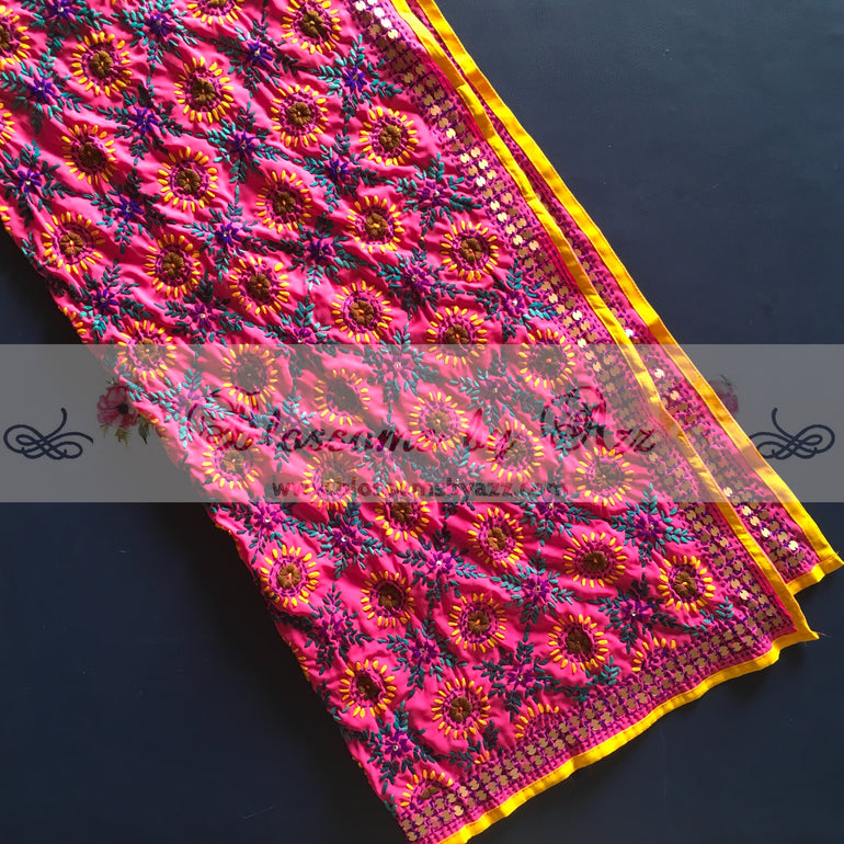 Phulkari Dupatta - Pink - Blossoms by Azz