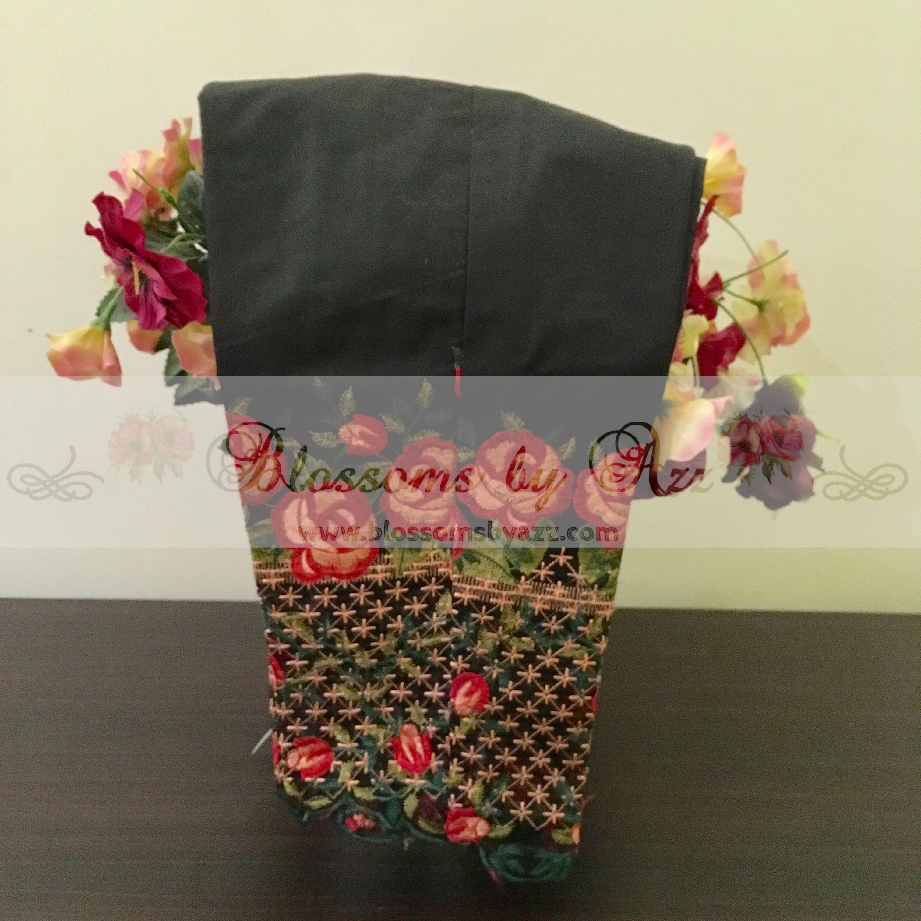 Black Floral Embroidered Cotton Pants - Blossoms by Azz
