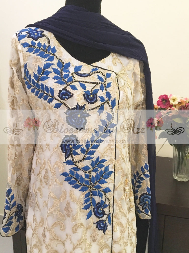 Pure Chiffon Chikankari Dress - Blossoms by Azz