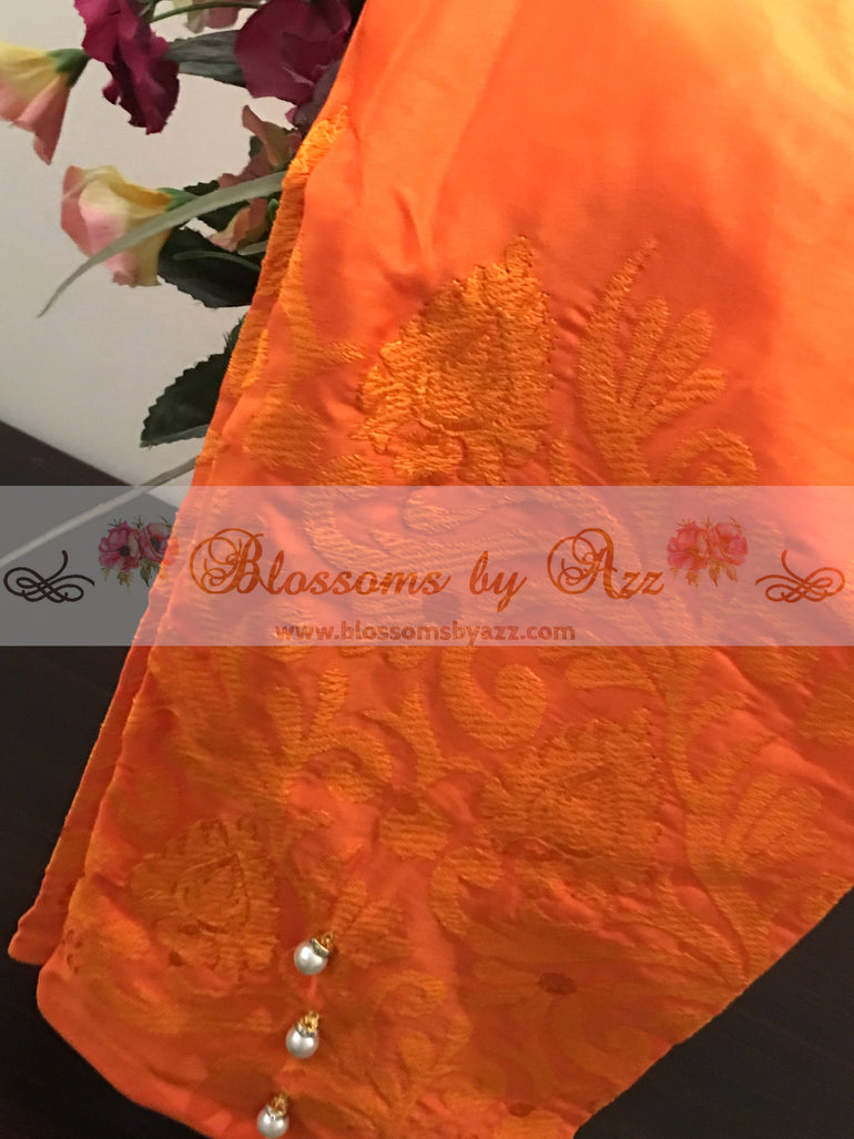 Silk Embroidered Pants - Orange - Blossoms by Azz