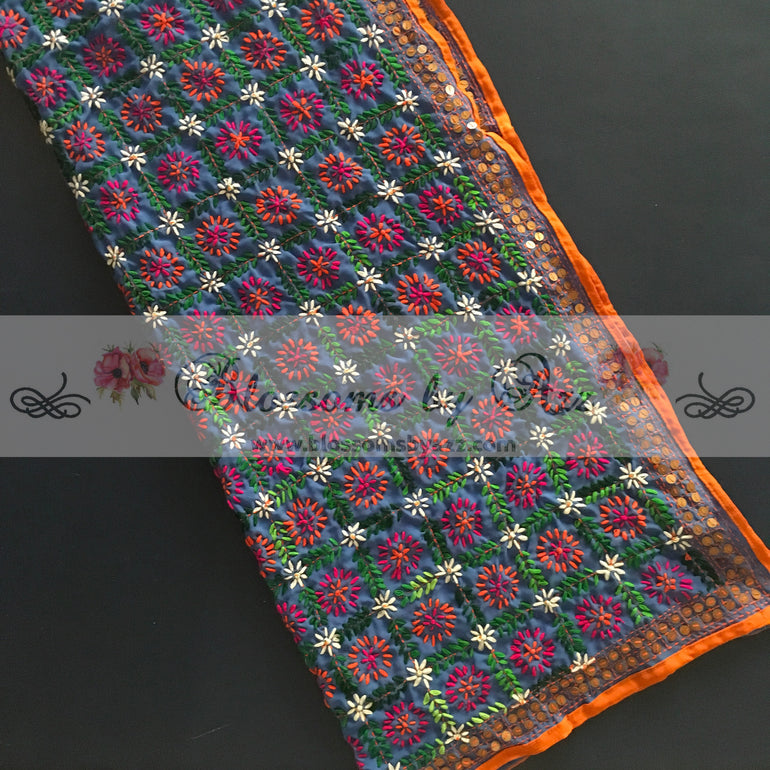 Phulkari Dupatta - Blue - Blossoms by Azz