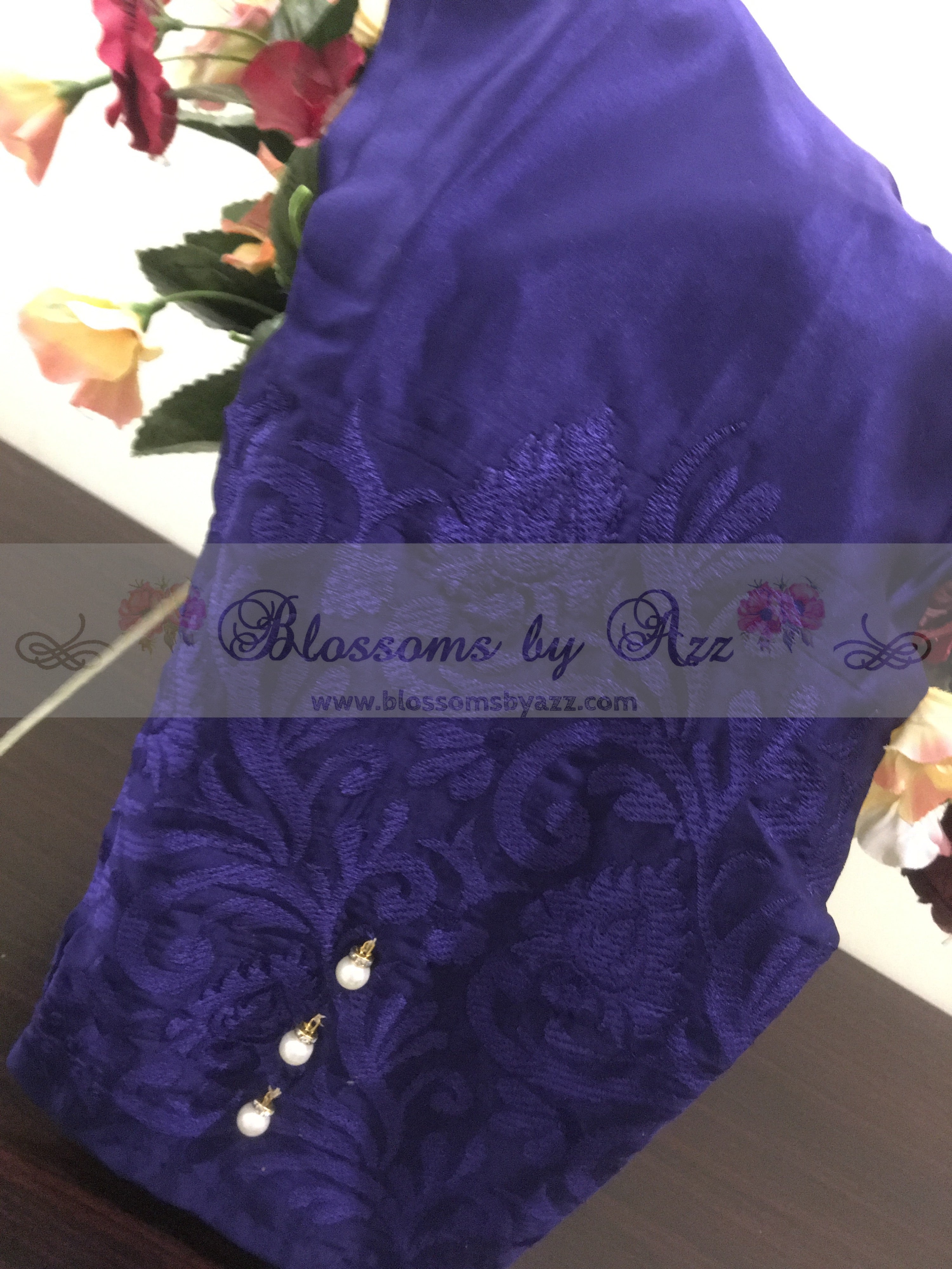 Silk Embroidered Pants - Royal Blue - Blossoms by Azz