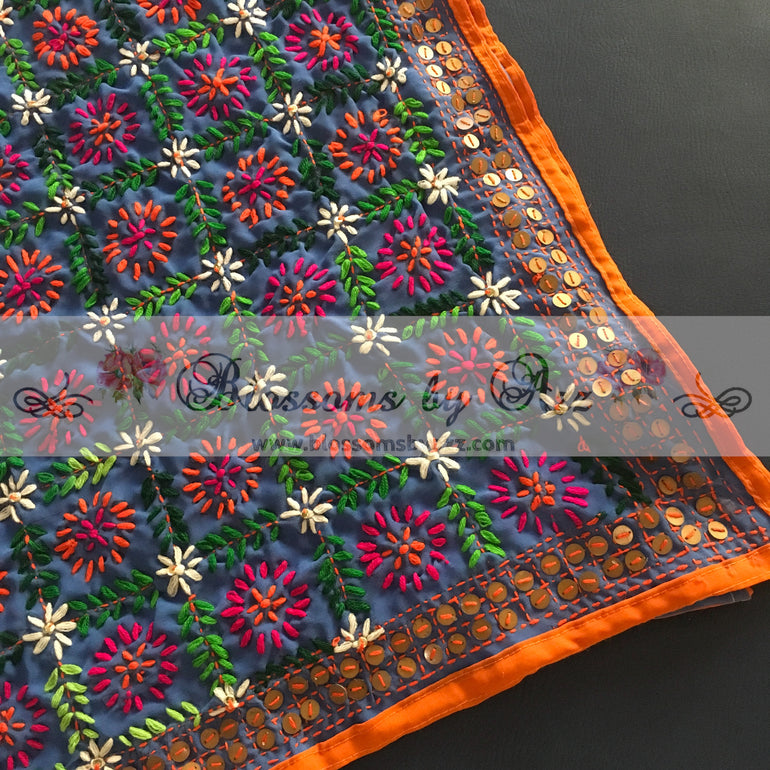 Phulkari Dupatta - Blue - Blossoms by Azz