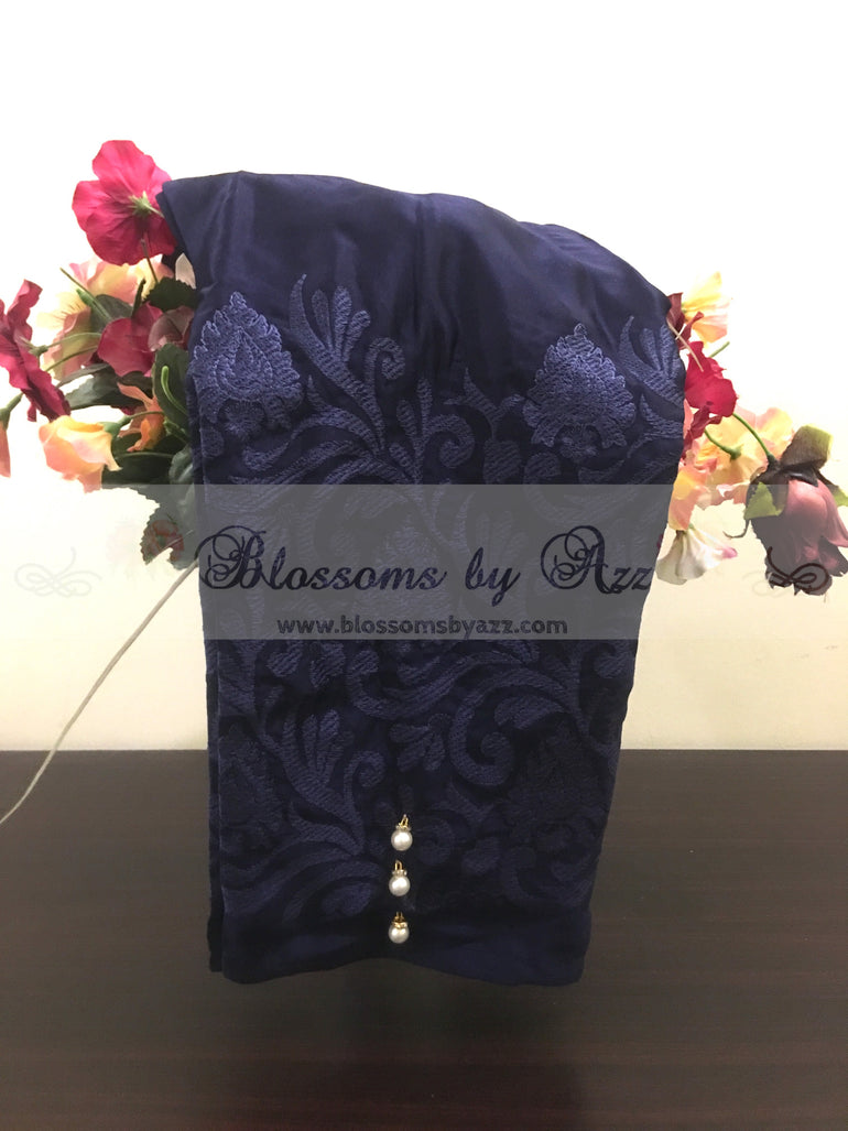 Silk Embroidered Pants - Navy Blue - Blossoms by Azz