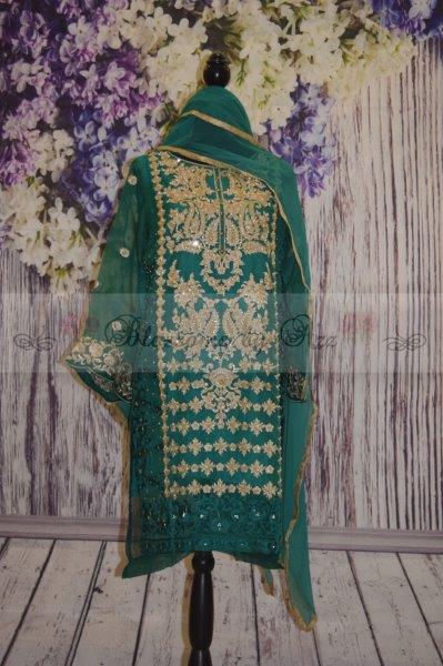 Agha Noor Shirt with Chiffon Dupatta & Straight Pants - Green - Blossoms by Azz