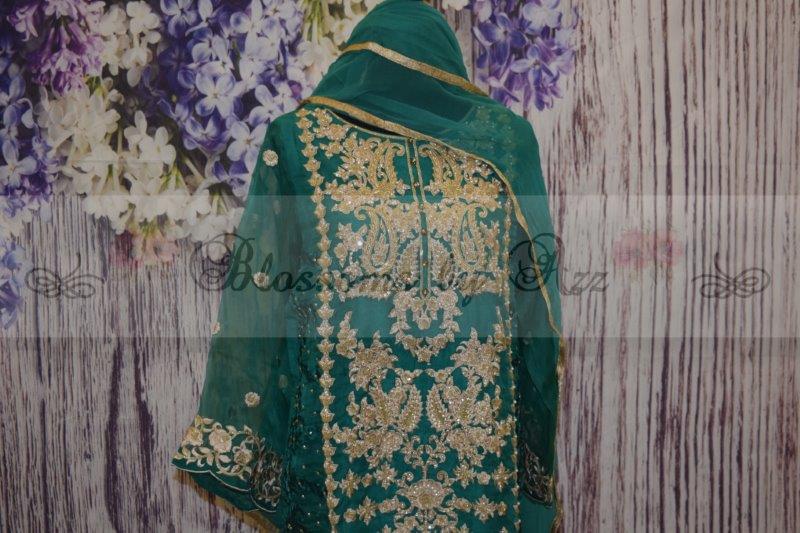 Agha Noor Shirt with Chiffon Dupatta & Straight Pants - Green - Blossoms by Azz