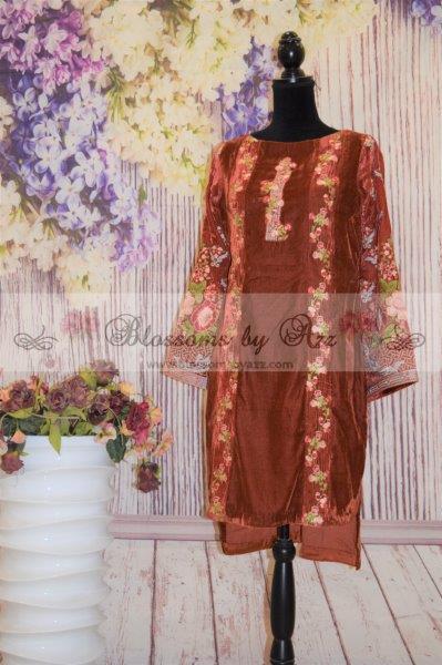 Blossoms by Azz - Velvet - Rust Embroidered Shirt - Blossoms by Azz