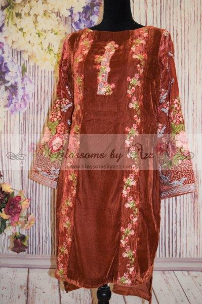 Blossoms by Azz - Velvet - Rust Embroidered Shirt - Blossoms by Azz