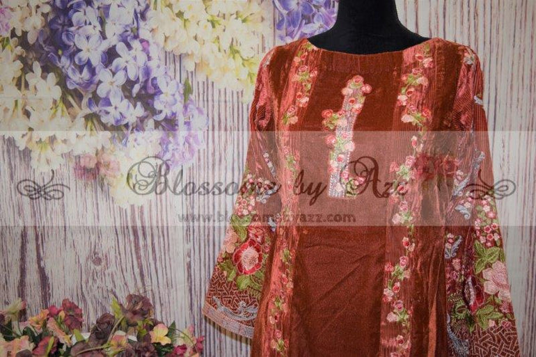 Blossoms by Azz - Velvet - Rust Embroidered Shirt - Blossoms by Azz