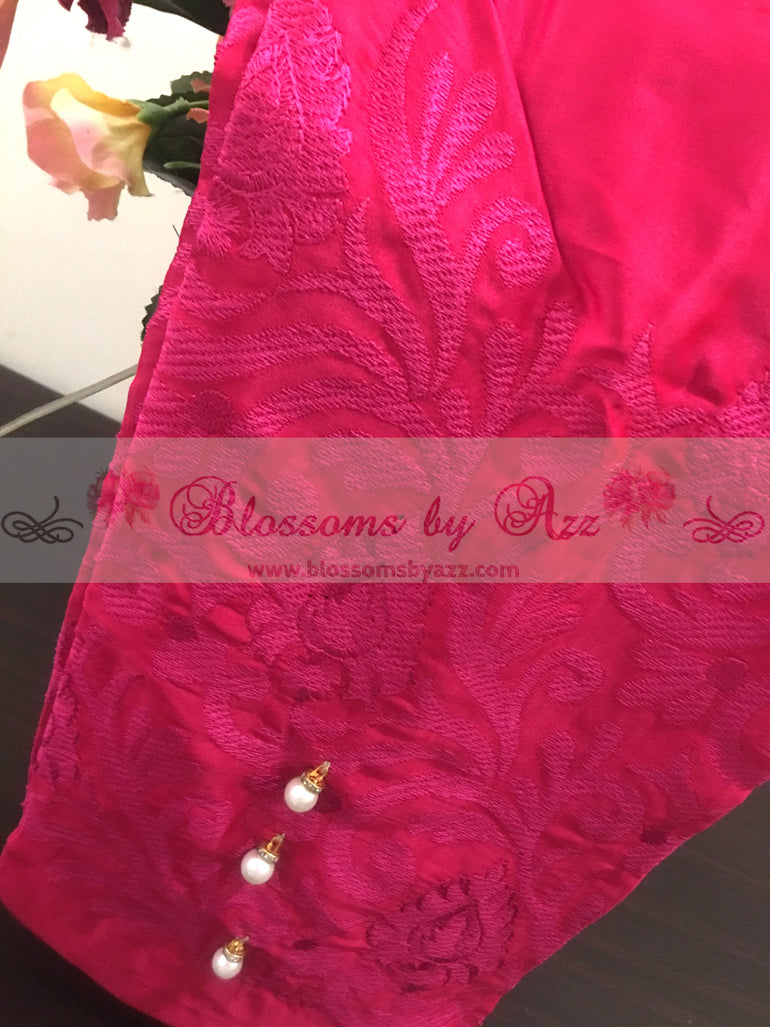 Silk Embroidered Pants - Hot Pink - Blossoms by Azz