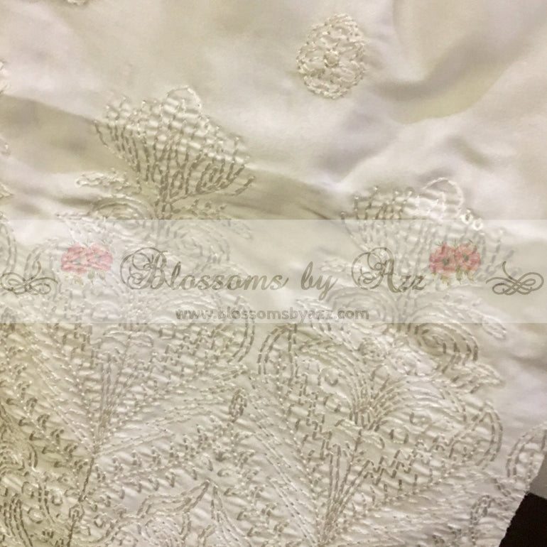 Straight Pants - White - Embroidered Silk - Blossoms by Azz