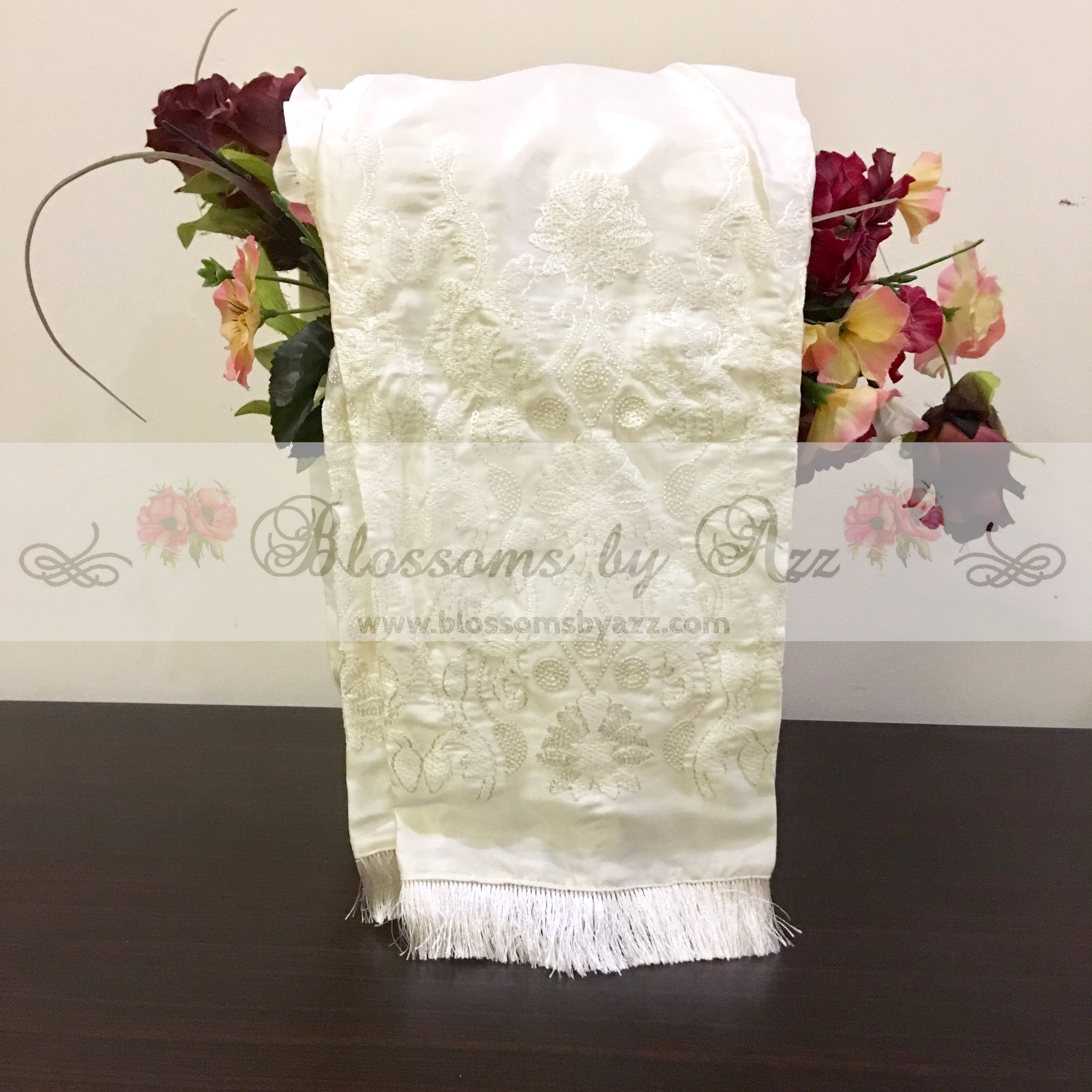 Straight Pants - Cream - Embroidered Silk - Blossoms by Azz
