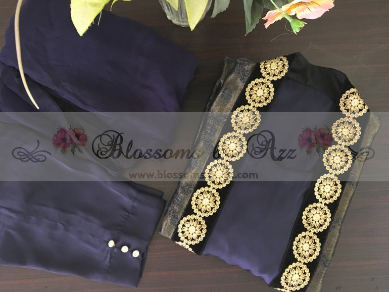 Navy Blue Mesoori Gown Suit - Blossoms by Azz