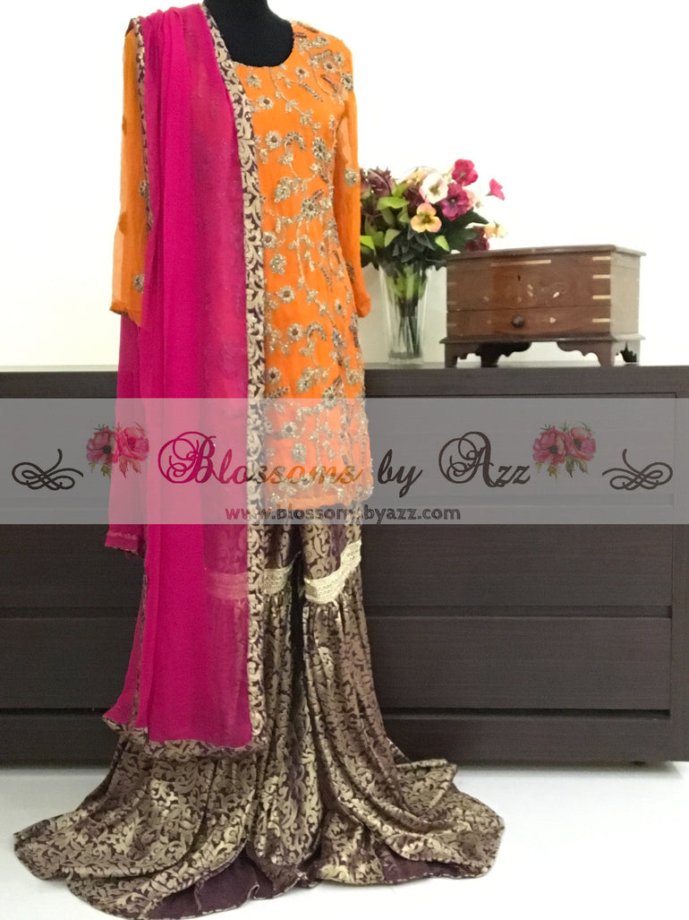 Contrasted Gharara Dress - Blossoms by Azz