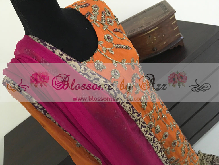 Contrasted Gharara Dress - Blossoms by Azz