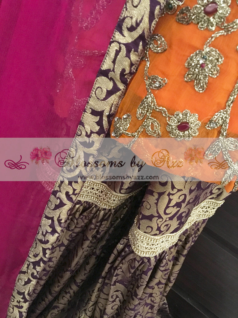 Contrasted Gharara Dress - Blossoms by Azz