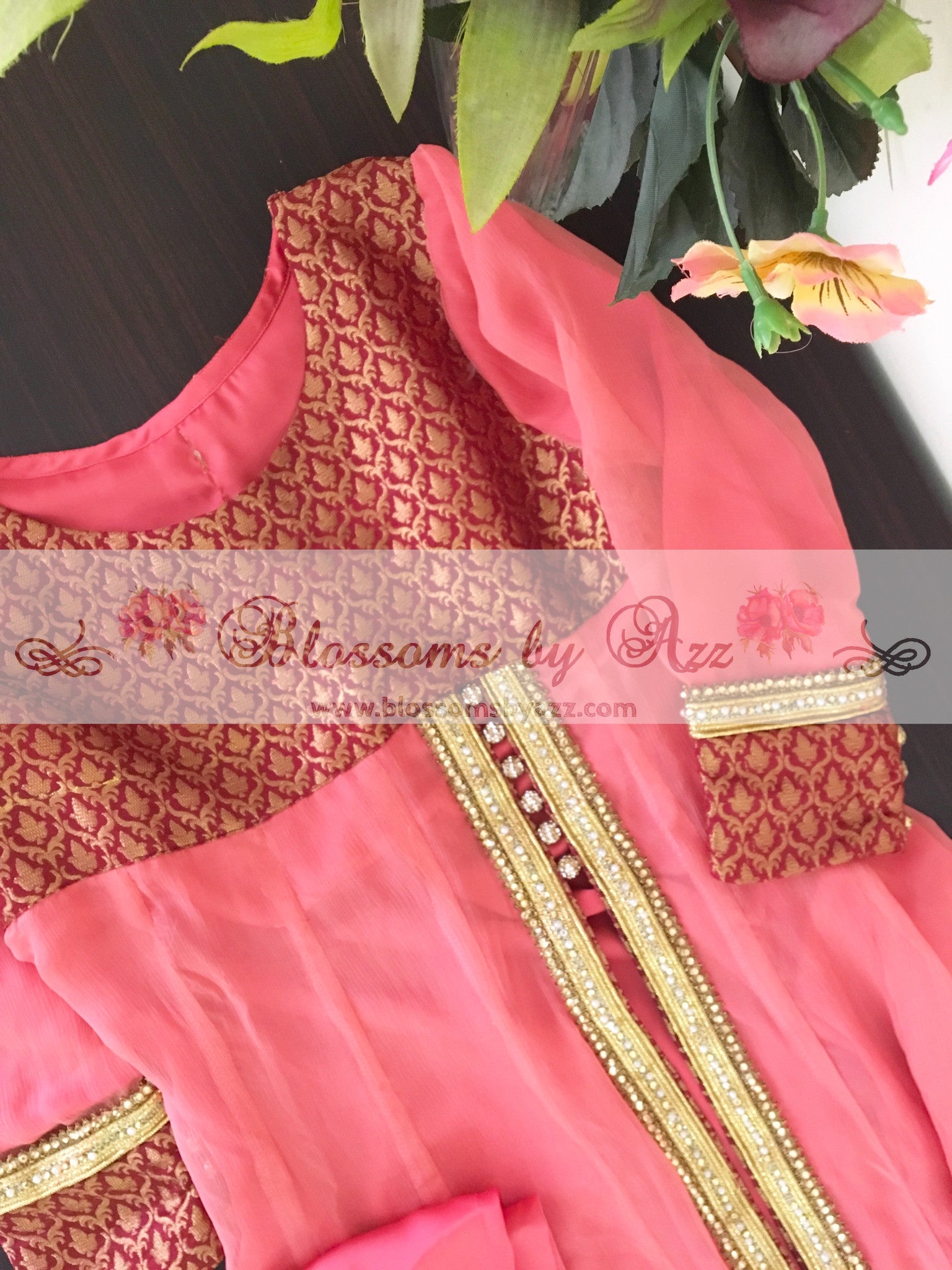 Pink and Maroon Chiffon Frock - Blossoms by Azz