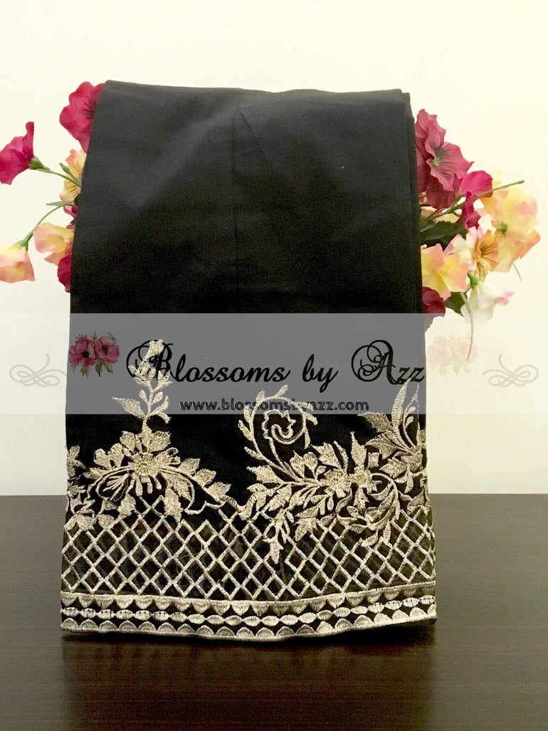 Black Cotton Embroidered Zari Boot Cut - Blossoms by Azz