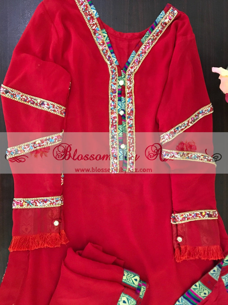 Red Stone Shirt & Dupatta - Blossoms by Azz