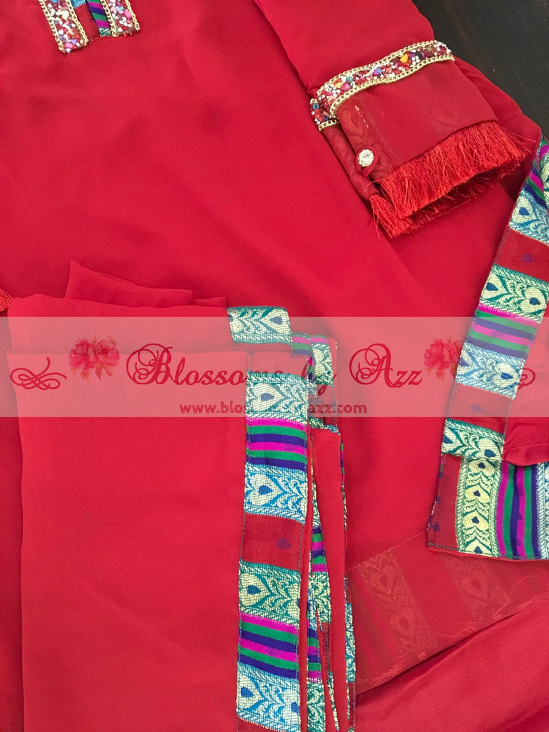 Red Stone Shirt & Dupatta - Blossoms by Azz