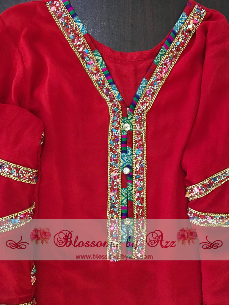 Red Stone Shirt & Dupatta - Blossoms by Azz