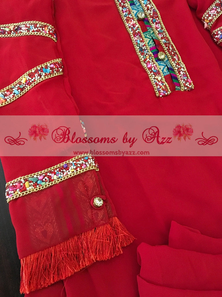 Red Stone Shirt & Dupatta - Blossoms by Azz