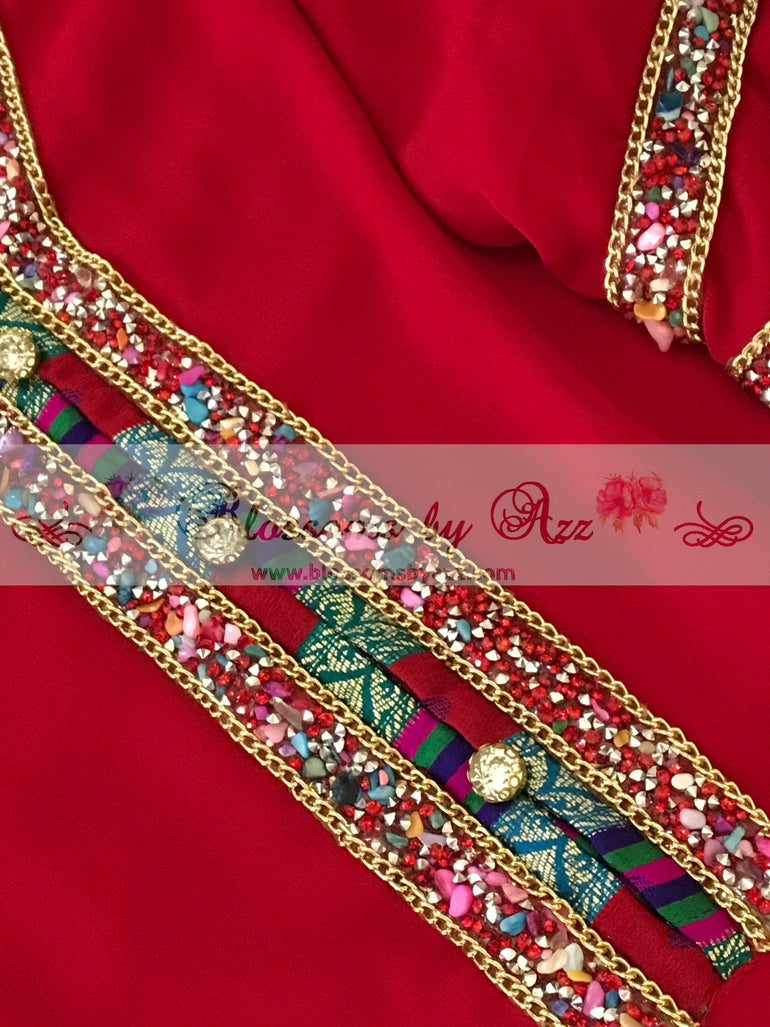 Red Stone Shirt & Dupatta - Blossoms by Azz