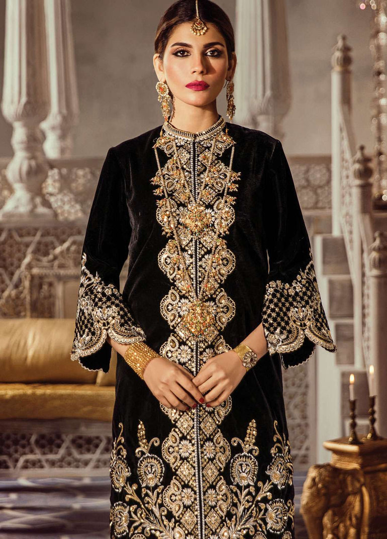 Anaya By Kiran Chaudhry Embroidered Velvet Stitched 2 Piece Suit AKC18KR 04 Midnight - Wedding Collection - Blossoms by Azz