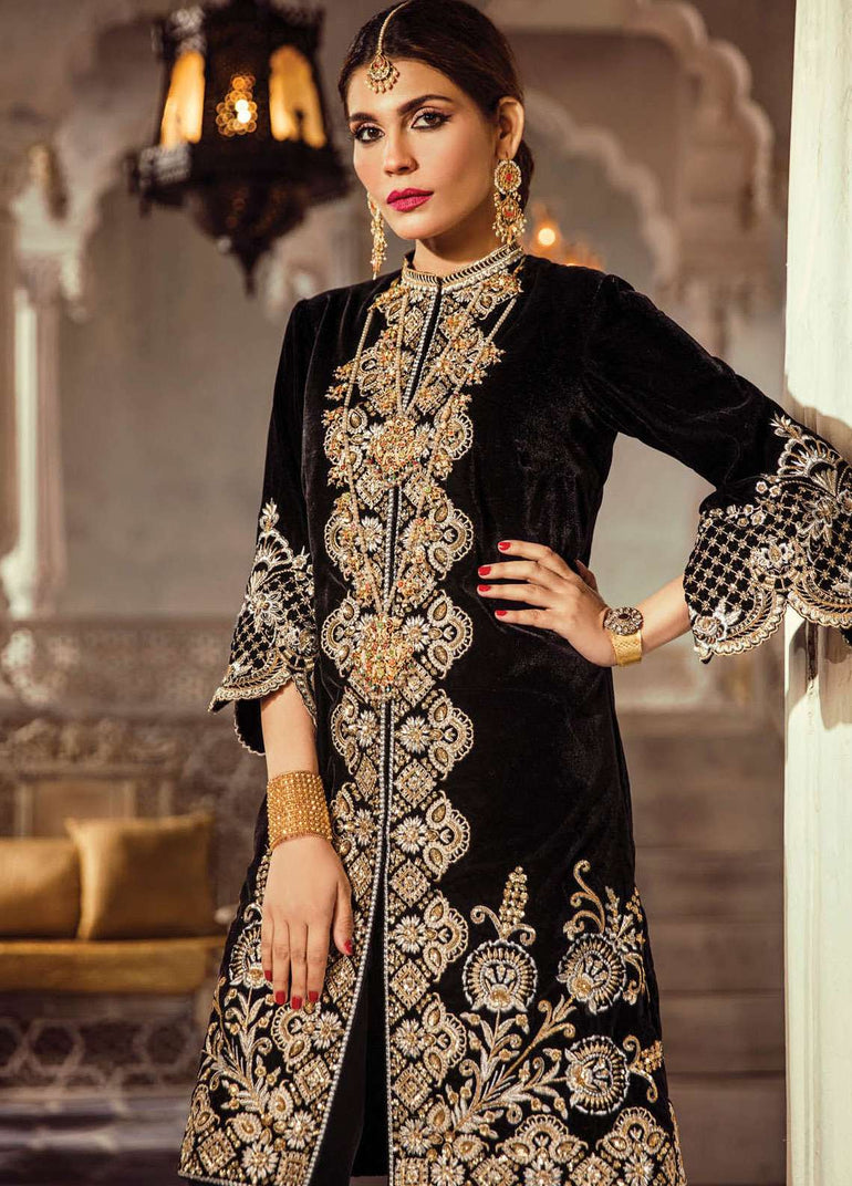 Anaya By Kiran Chaudhry Embroidered Velvet Stitched 2 Piece Suit AKC18KR 04 Midnight - Wedding Collection - Blossoms by Azz