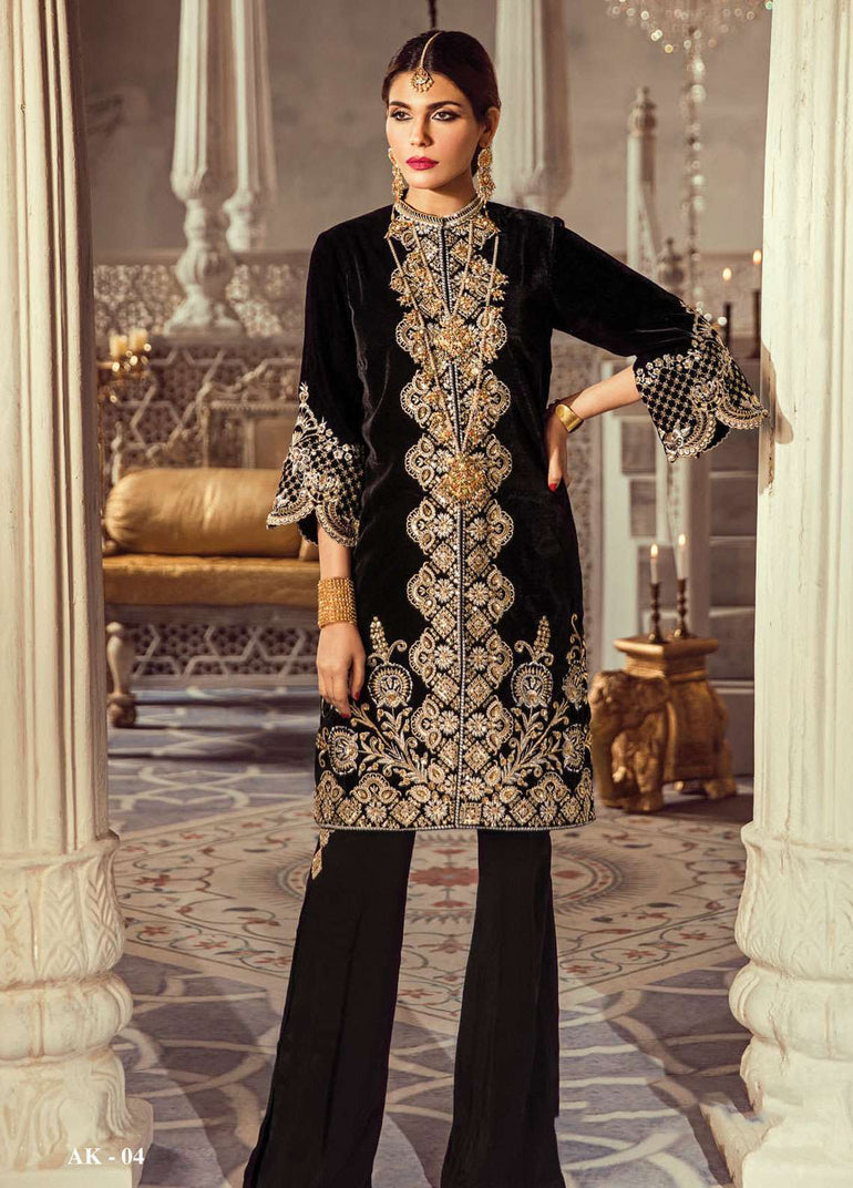 Anaya By Kiran Chaudhry Embroidered Velvet Stitched 2 Piece Suit AKC18KR 04 Midnight - Wedding Collection - Blossoms by Azz