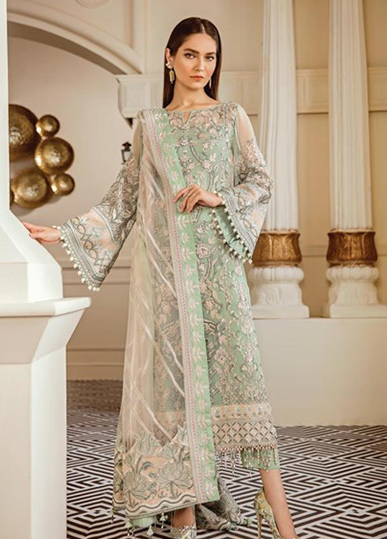 Baroque Embroidered Chiffon Stitched 3 Piece Suit BQ19-C6 05 MINT TEA - Luxury Collection - Blossoms by Azz