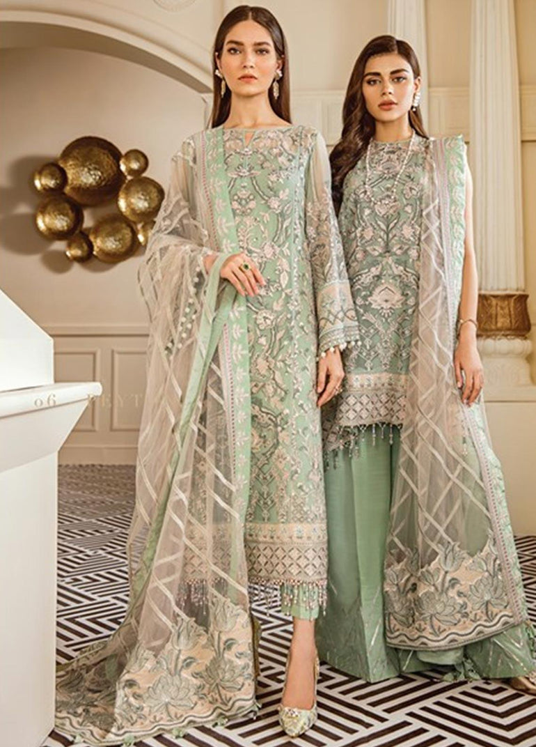 Baroque Embroidered Chiffon Stitched 3 Piece Suit BQ19-C6 05 MINT TEA - Luxury Collection - Blossoms by Azz