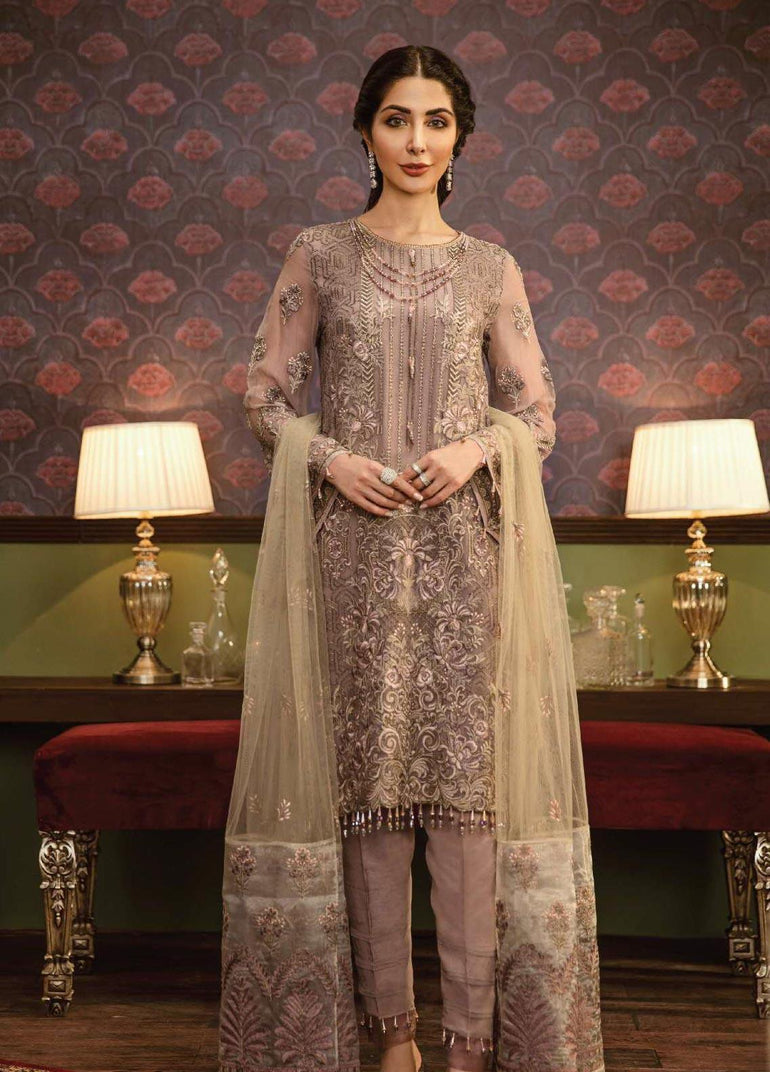 Flossie Embroidered Chiffon Stitched 3 Piece Suit FL19-C5 10 NOIR - Luxury Collection - Blossoms by Azz