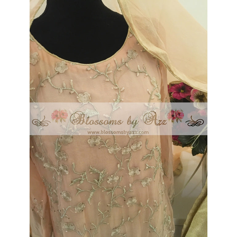 Peach Embroidered Chiffon Suit - Blossoms by Azz