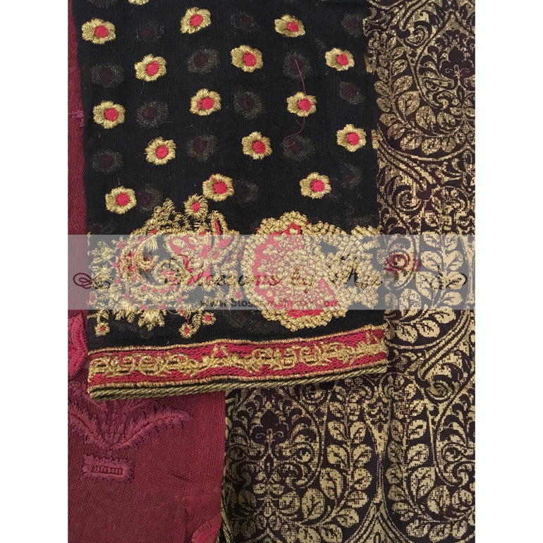 Maroon And Black Embroidered Kurta - Blossoms by Azz