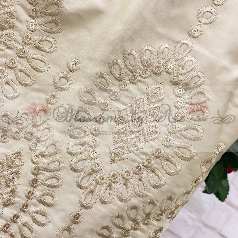 Straight Pants - Golden- Embroidered Silk - Blossoms by Azz