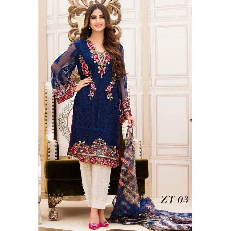 Blue Embroidered Chiffon Suit - Blossoms by Azz