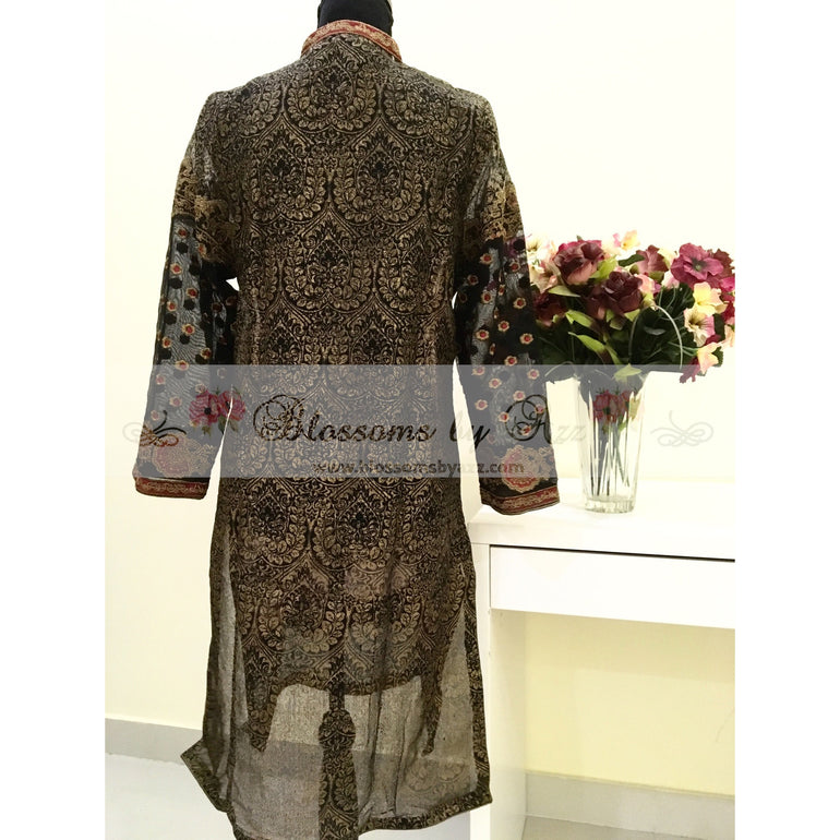 Maroon And Black Embroidered Kurta - Blossoms by Azz