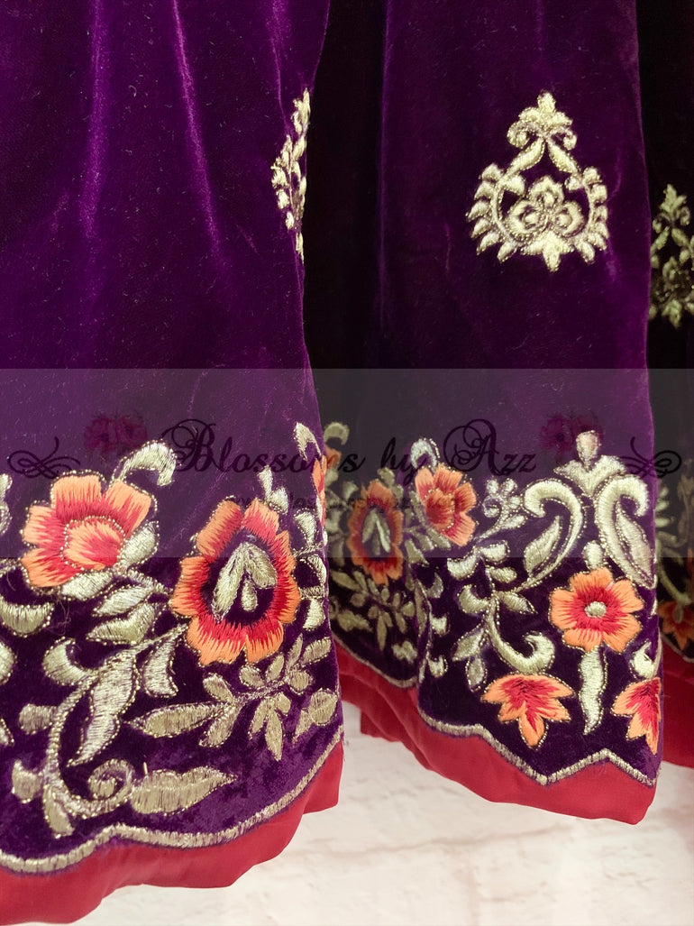 Embroidered Velvet Peplum with Gharara Outfit - Blossoms by Azz