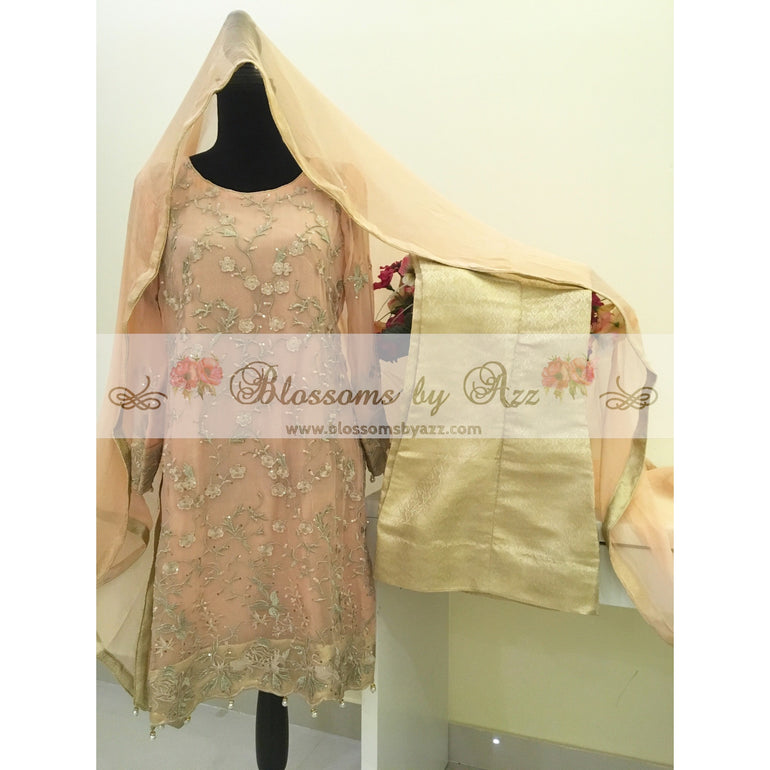 Peach Embroidered Chiffon Suit - Blossoms by Azz