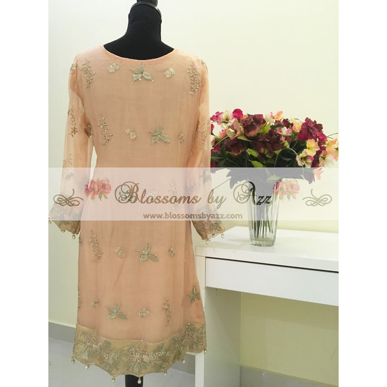 Peach Embroidered Chiffon Suit - Blossoms by Azz