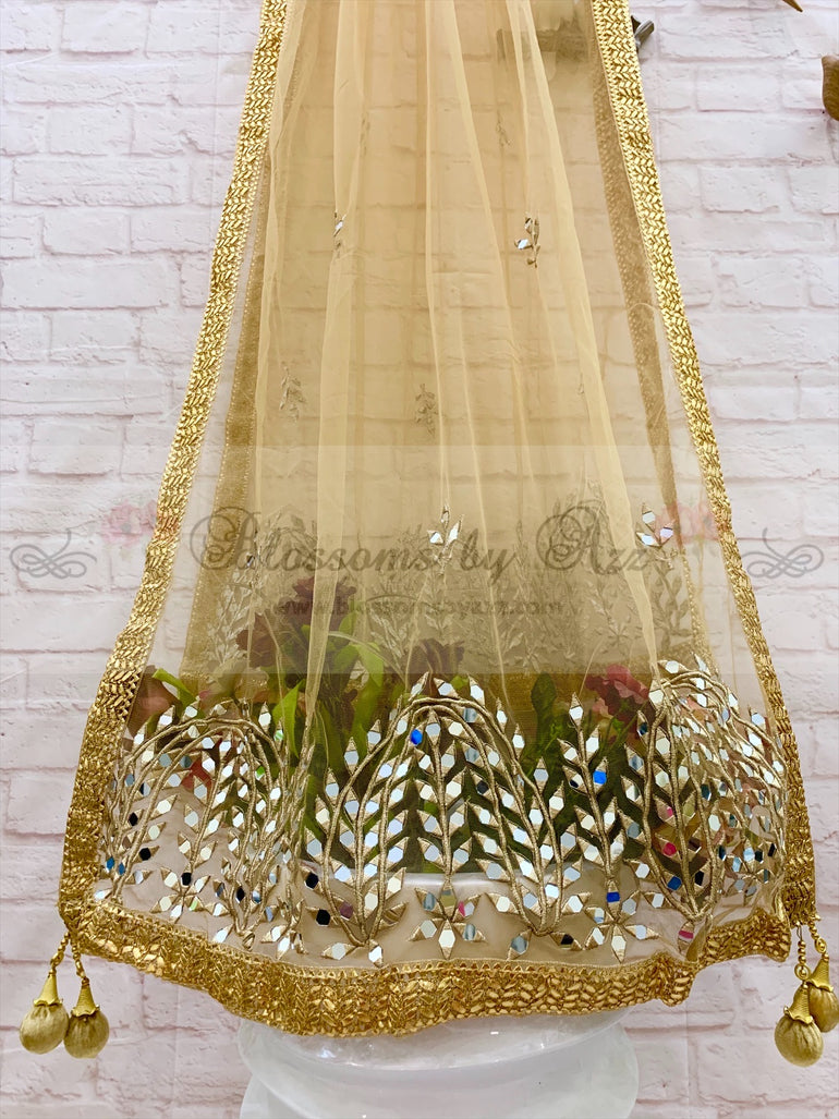 Mirror Work Net Dupatta - Design 02 - Blossoms by Azz