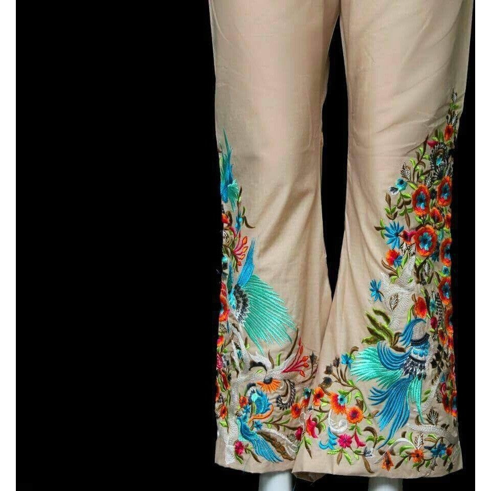 Gold Raw Silk Embroidered Pants - Blossoms by Azz