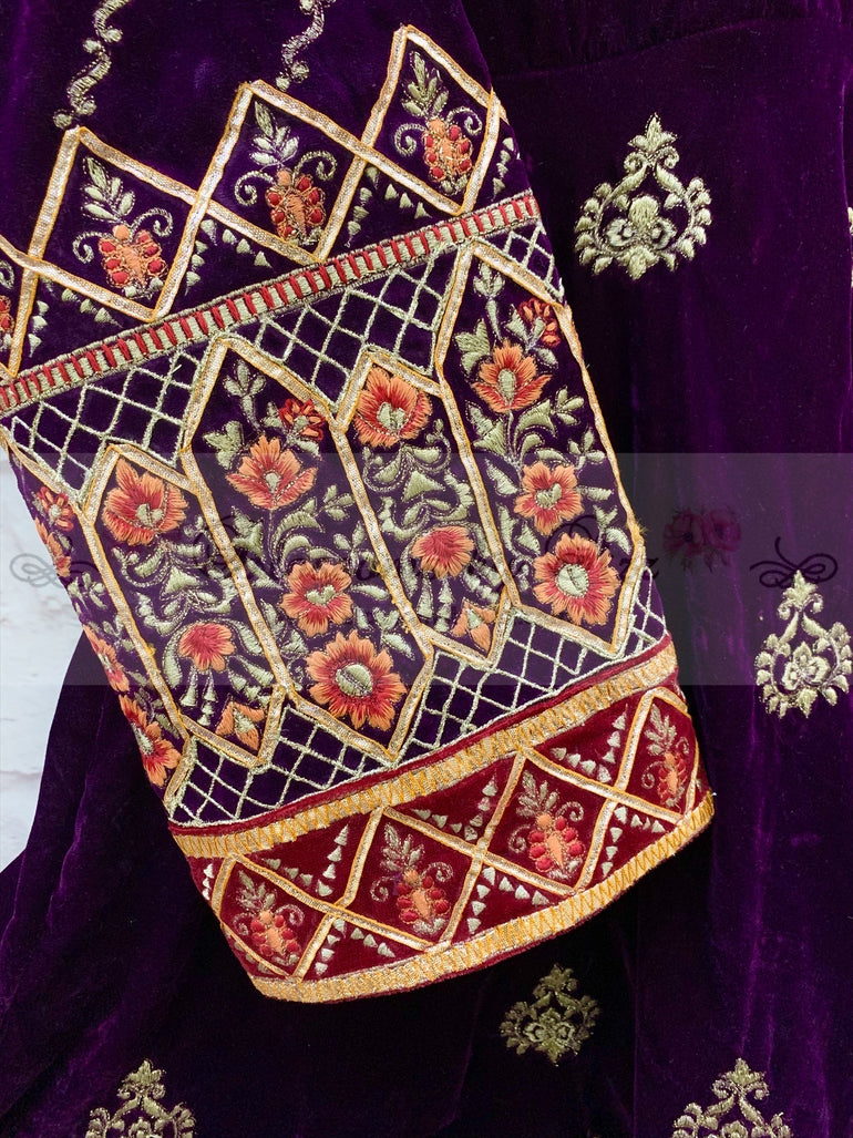 Embroidered Velvet Peplum with Gharara Outfit - Blossoms by Azz
